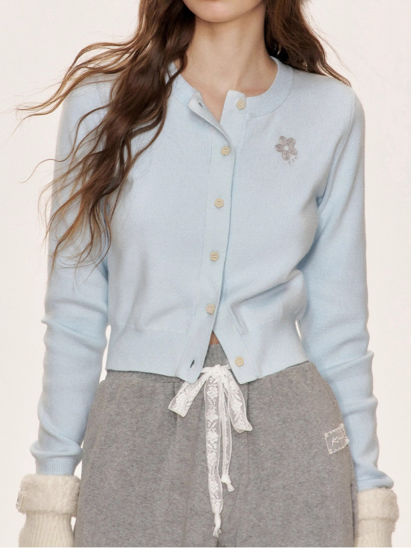 レディース オーダーメイド染色糸 カラーブロックフラワー刺繍 ニットカーディガン 秋冬用コート#1250