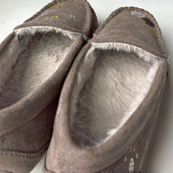 ★new 2025年モデル★あったかボアの水玉柄モカシンシューズ「にゃんモカ」ネコ！秋冬シューズ 2E【受注制作】 12枚目の画像