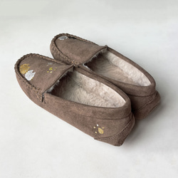 ★new 2025年モデル★あったかボアの水玉柄モカシンシューズ「にゃんモカ」ネコ！秋冬シューズ 2E【受注制作】 10枚目の画像