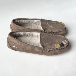 ★new 2025年モデル★あったかボアの水玉柄モカシンシューズ「にゃんモカ」ネコ！秋冬シューズ 2E【受注制作】 8枚目の画像