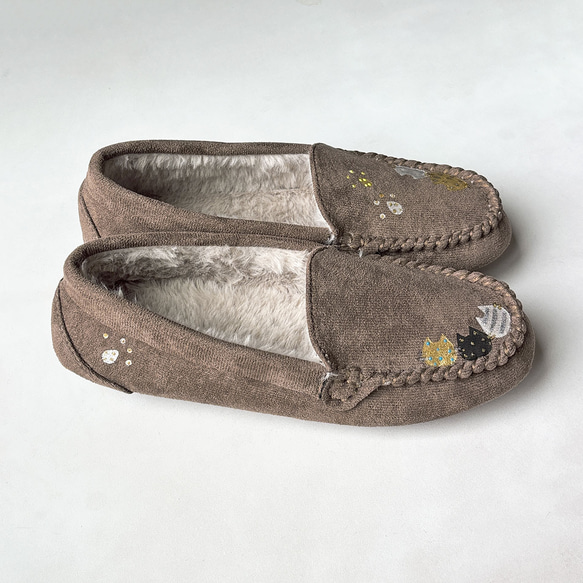 ★new 2025年モデル★あったかボアの水玉柄モカシンシューズ「にゃんモカ」ネコ！秋冬シューズ 2E【受注制作】 8枚目の画像