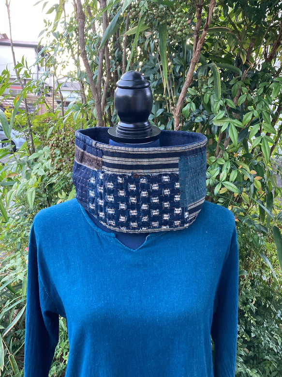 A30 襤褸 スヌード 古布 リメイク 藍染 藍染め 絣 パッチワーク 刺し子