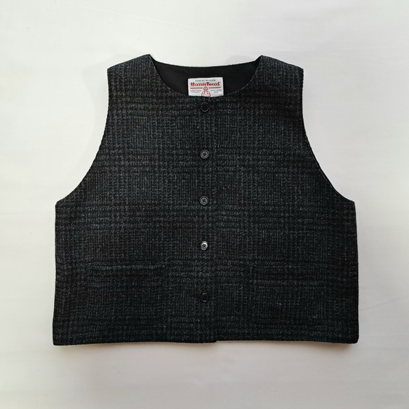 ハリスツイード ラウンドカラー ベスト グレンチェック ベスト MBK1