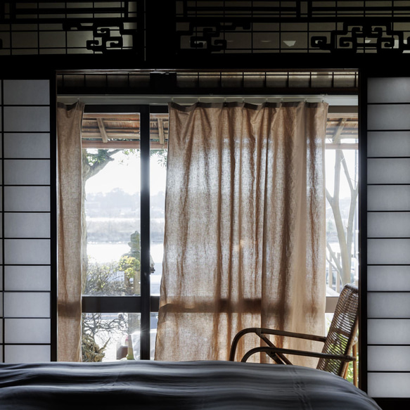 数限定150×120自然素材  カーテン 大麻  ooasa  柿渋 目隠し 間仕切り ナチュラル シンプル 1枚目の画像