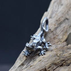 クレステッドゲッコー(オウカンミカドヤモリ)のシルバーペンダント　革ひもネックレス付き 1枚目の画像