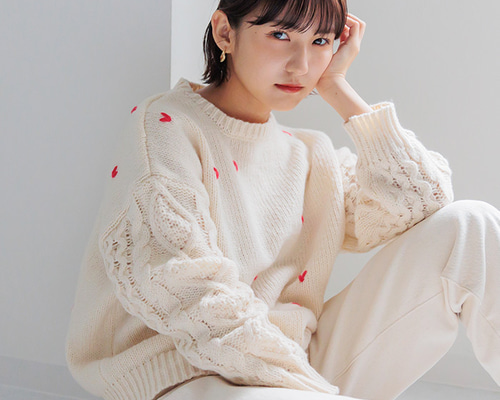 美品✨レリアン 近年 大きいサイズニット ハート刺繍ビジュー セーター b6400e40fa8ee5f7873b06171991a3