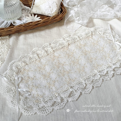 楕円形✳オフホワイト✳リボン柄刺繍レース✳大人可愛い✳コットン