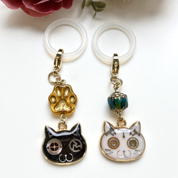 レジン 螺鈿と歯車のハチワレ猫 ヘアクリップ ブルー ヘアクリップ