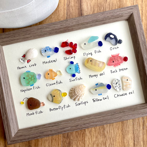 シーグラスアート⭐︎水族館 15種類のお魚図鑑⭐︎ヒーリング ギフト