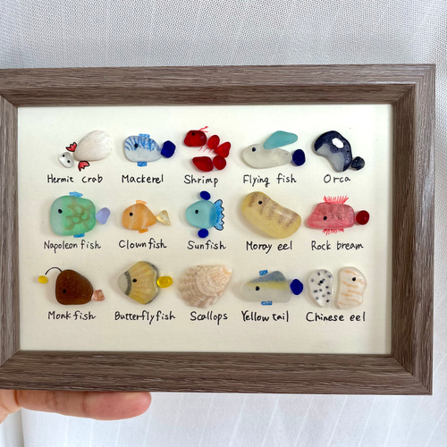 シーグラスアート⭐︎水族館 15種類のお魚図鑑⭐︎ヒーリング ギフト
