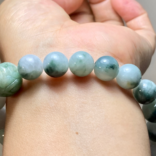 BR7-47 花青 10.0mm 彫り花珠 ミャンマー産 天然 A貨 本翡翠