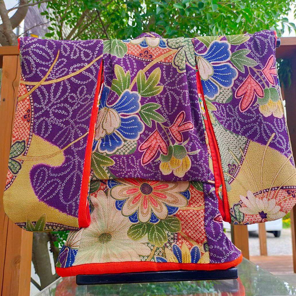 ミニ着物　アンティーク　希少古布　インテリア　オブジェ　置物　日本着物　古風　レトロ　着物リメイク　【MK001】