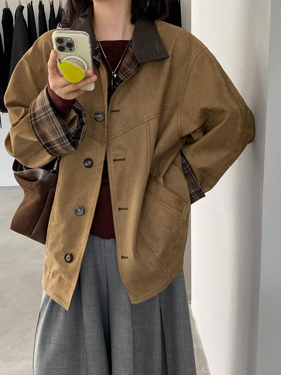 秋冬レディーススタンドカラーチェックジャケット【返品・交換可】品質最優先25-449