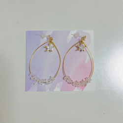 【一点物シリーズvol.10 樹脂ピアス】ビジューの輪っかピアス 3枚目の画像