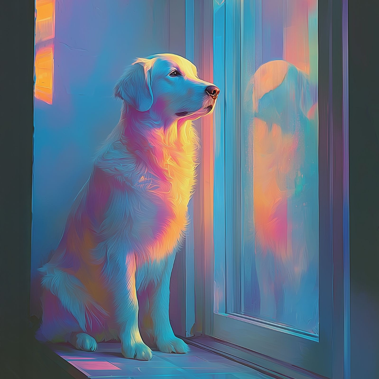 名入れOK【リフレクション - ゴールデンレトリバー犬 No.1】アートポスター ペットロス うちの子記念日