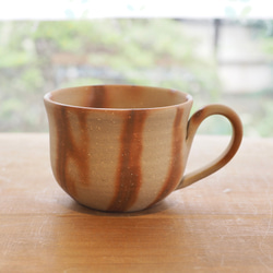 スープカップにも！たっぷりのめる備前マグカップ（緋だすき） 2枚目の画像