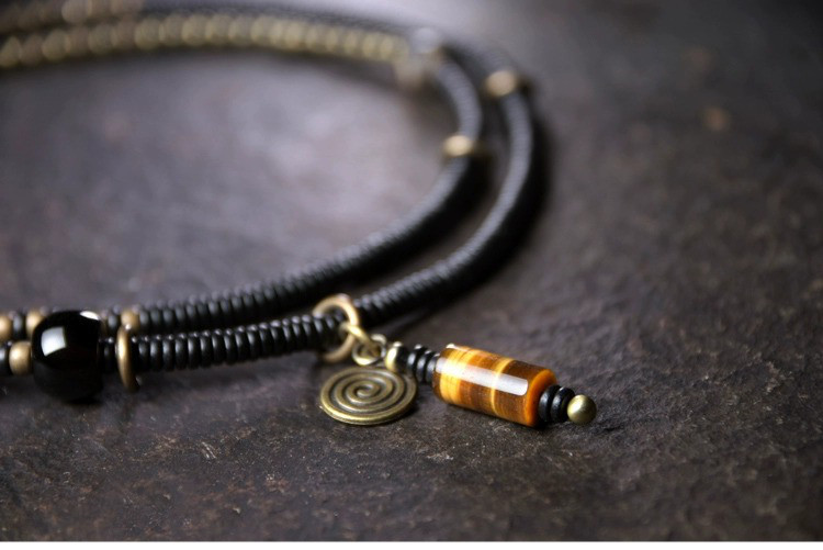 ◤ Refined ◢  ブレスレット ネックレス・ブロンズビーズ/黒檀/ブラックオニキス/虎眼石