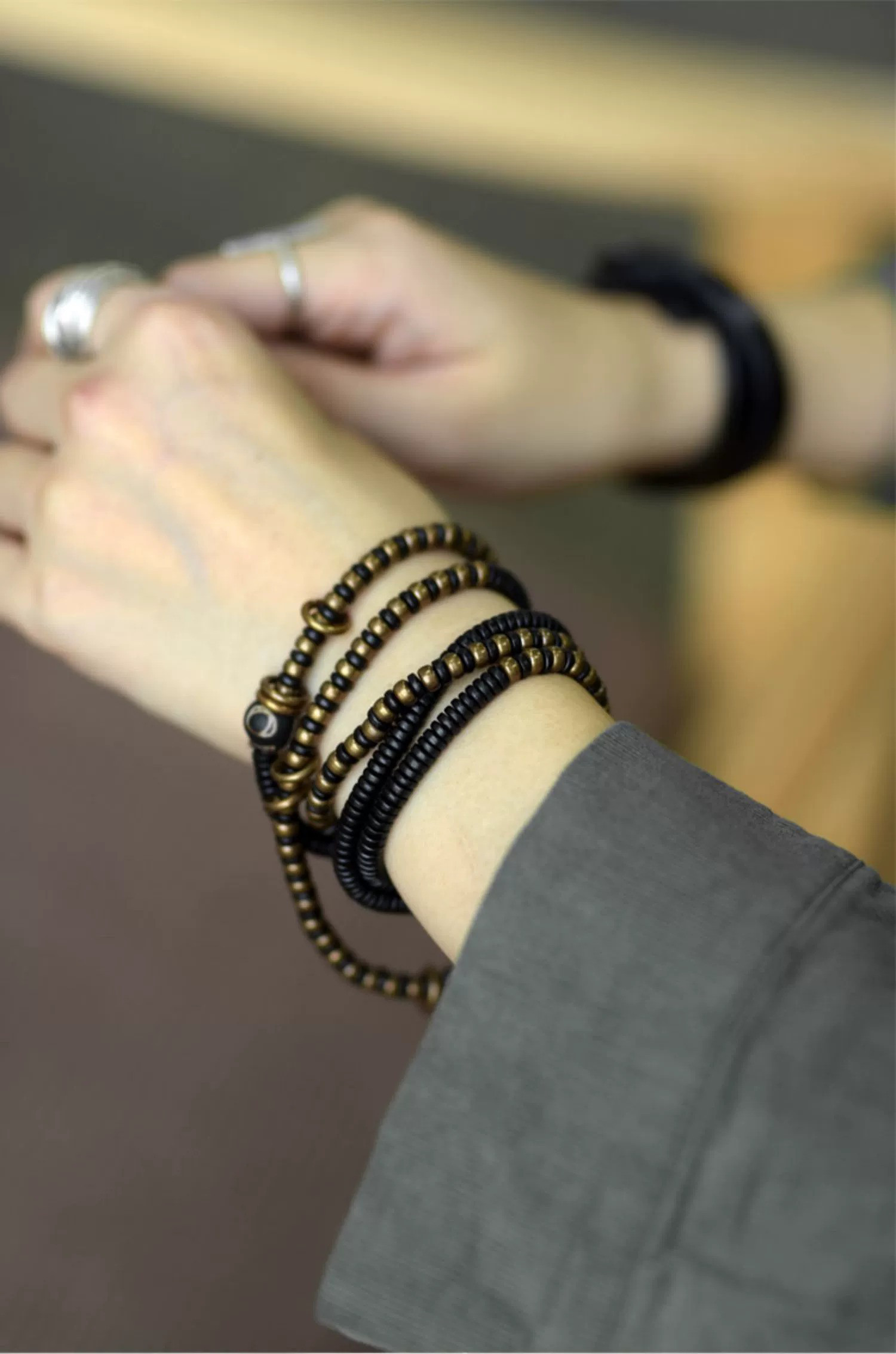 ◤ Refined ◢  ブレスレット ネックレス・ブロンズビーズ/黒檀/ブラックオニキス/虎眼石