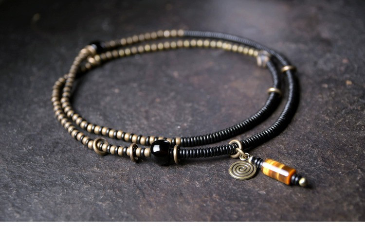 ◤ Refined ◢  ブレスレット ネックレス・ブロンズビーズ/黒檀/ブラックオニキス/虎眼石