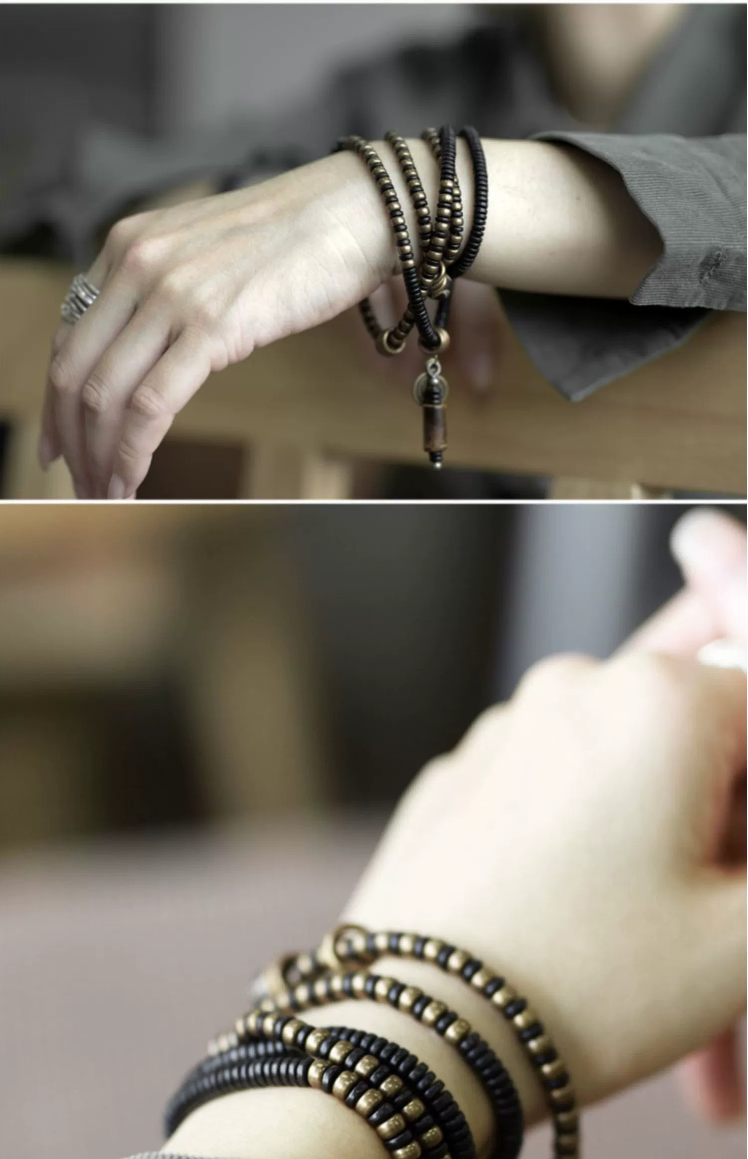 ◤ Refined ◢  ブレスレット ネックレス・ブロンズビーズ/黒檀/ブラックオニキス/虎眼石