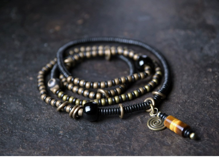 ◤ Refined ◢  ブレスレット ネックレス・ブロンズビーズ/黒檀/ブラックオニキス/虎眼石