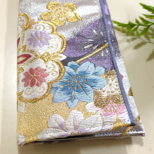 帯リメイク✿長財布✿紫華紋様光沢 二つ折り財布 ✿cornus florida