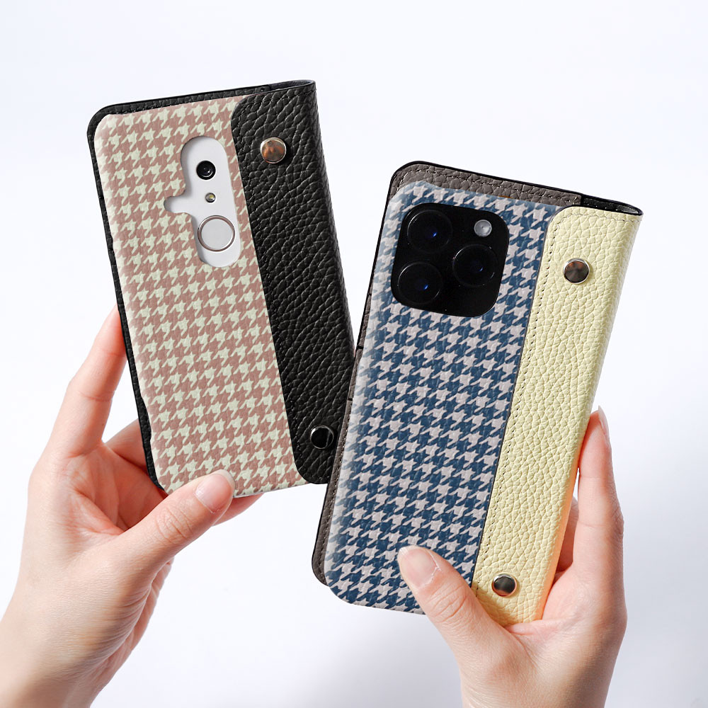 2way スマホケース　千鳥格子 ポケット　本革　レザー　iPhone　Android　#mm00001696