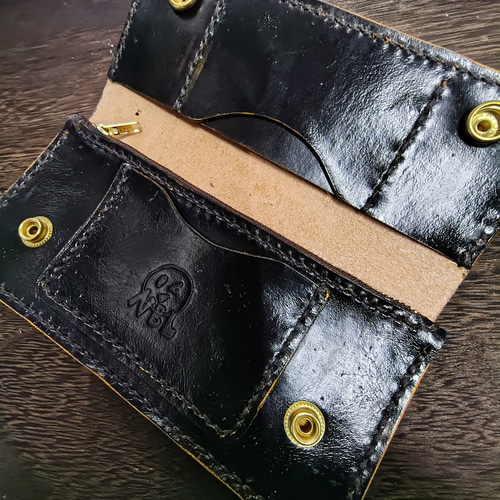 ハンドメイド 牛ヌメ革 ロングトラッカーウォレット 牛ヌメ革