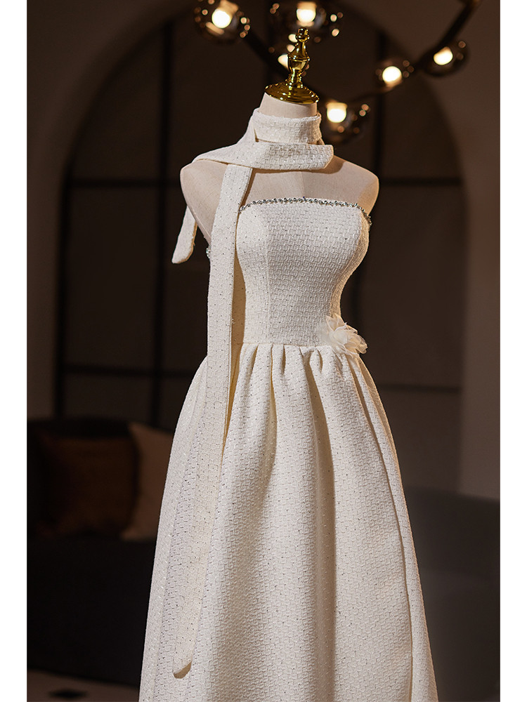 綺麗 白 ノースリーブ ウェディングドレス シンプル 韓国風 パーティー 演奏会 前撮り 披露宴 A7108