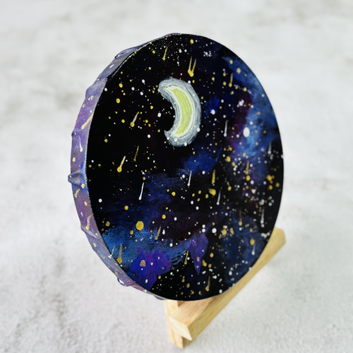 15cm丸】夜空 月 キャンバスアート 原画 カラフル 色の力 運気アップ