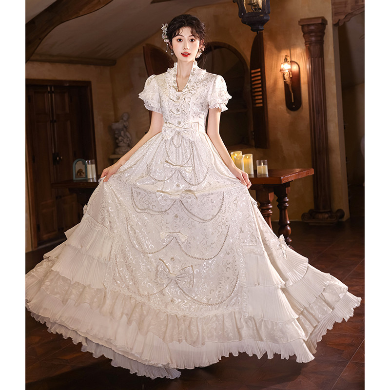 綺麗 白 半袖 ウェディングドレス パーティー 可愛い プリンセス 高級感 結婚式 花嫁 前撮り 披露宴 A7122