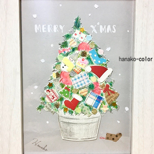 クリスマスツリー♫水彩イラスト【原画】フレーム インテリアアート 壁