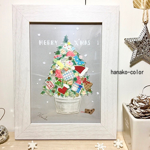 クリスマスツリー♫水彩イラスト【原画】フレーム インテリアアート 壁