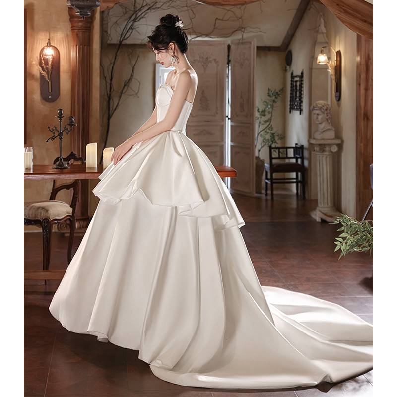 綺麗 白 サテン ウェディングドレス パーティー プリンセス 高級感 結婚式 花嫁 前撮り 披露宴 A7127