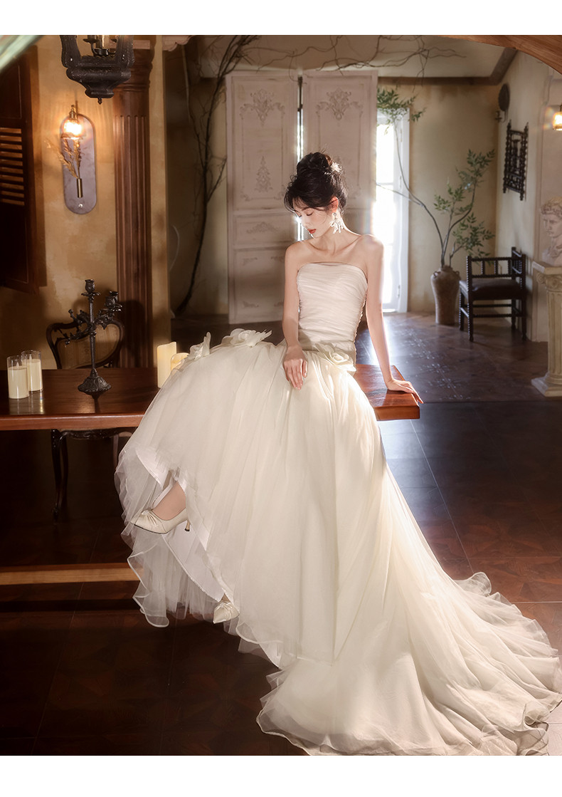 綺麗 白 マーメイドドレス ウェディングドレス パーティー 裾引き 高級感 結婚式 花嫁 前撮り 披露宴 A7128