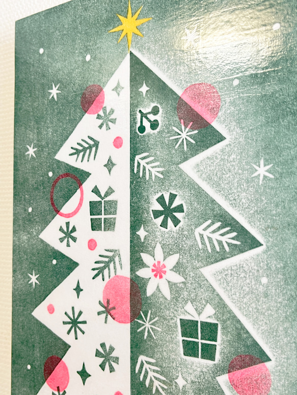 クリスマスツリーの木版画パネル / B5 5枚目の画像