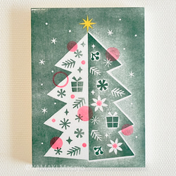 クリスマスツリーの木版画パネル / B5 2枚目の画像