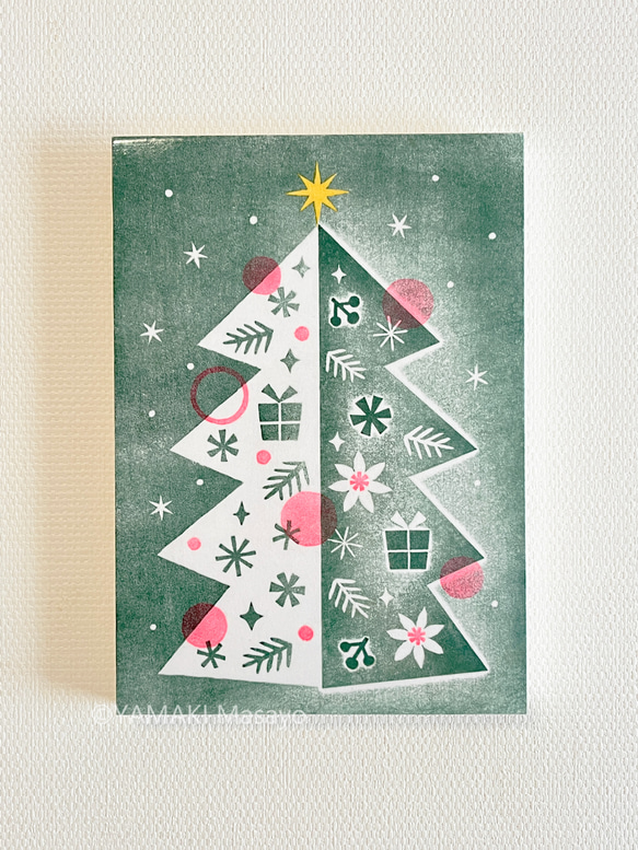 クリスマスツリーの木版画パネル / B5 2枚目の画像