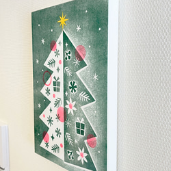 クリスマスツリーの木版画パネル / B5 4枚目の画像
