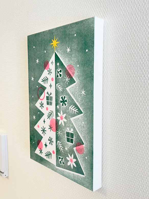クリスマスツリーの木版画パネル / B5 4枚目の画像