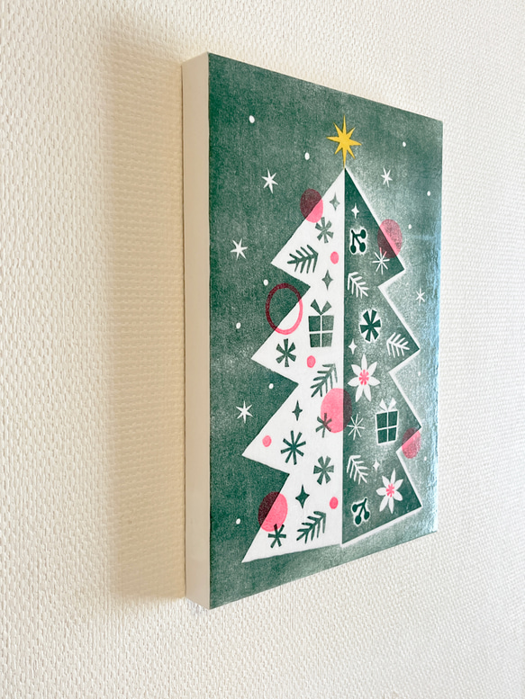 クリスマスツリーの木版画パネル / B5 3枚目の画像