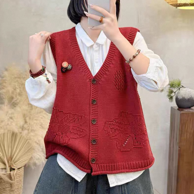 秋の新作、ニットベスト、レディース、 ゆったり、春、冬