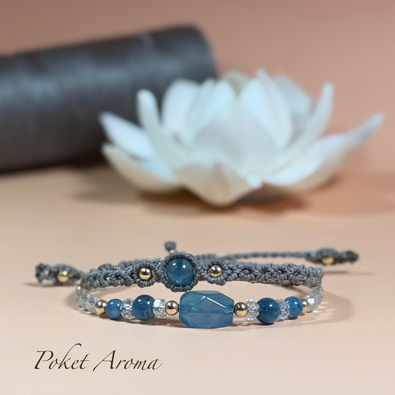 『結衣』ディープカラーアクアマリンのマクラメブレスレット