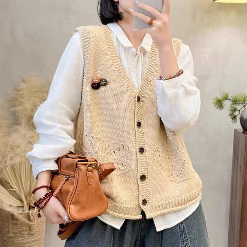秋の新作、ニットベスト、レディース、 ゆったり、春、冬