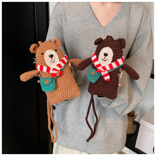 手作り 毛糸刺繍 かぎ針編み ニートショルダーバッグ スマホケース