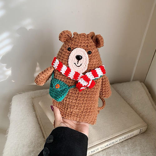 手作り 毛糸刺繍 かぎ針編み ニートショルダーバッグ スマホケース