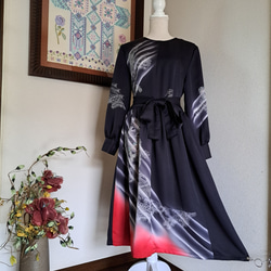 ☆ 着物リメイク/大島紬/7マルキ/ラグランスリーブ/ハイネックワンピ