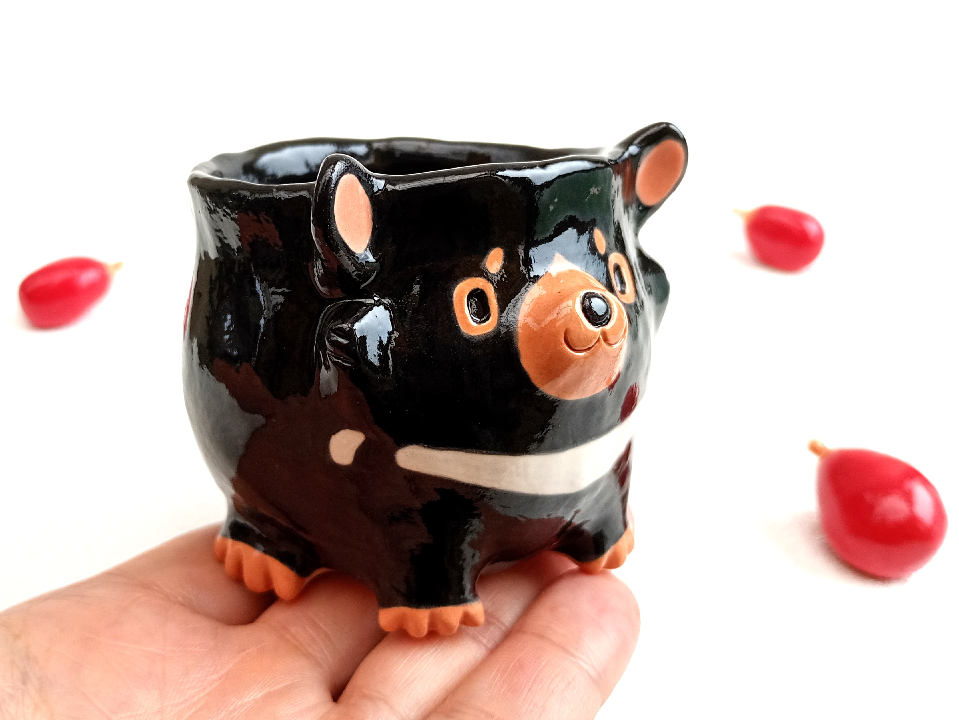 タスマニアデビルのコーヒーカップ　150 ml 動物の陶器　受注製作