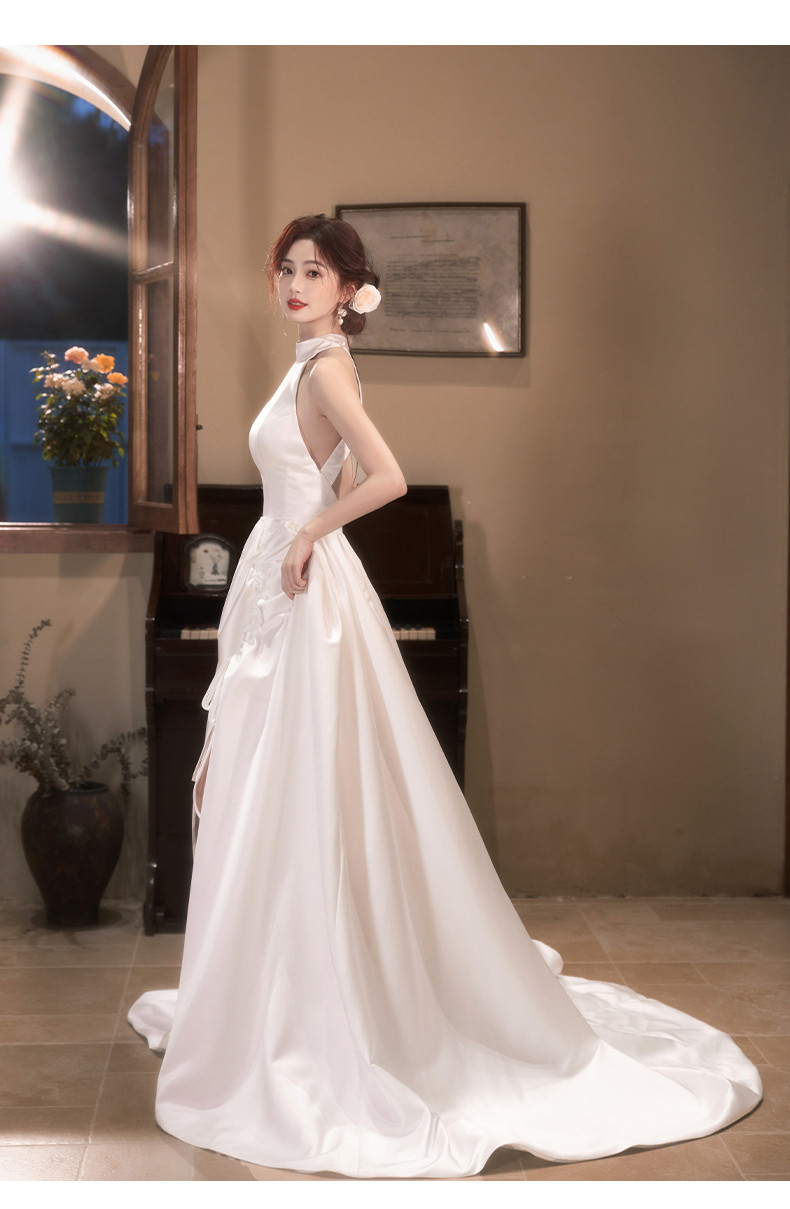 綺麗 白 サテン ノースリーブ ウェディングドレス パーティー シンプル 結婚式 花嫁 前撮り 披露宴 A7143