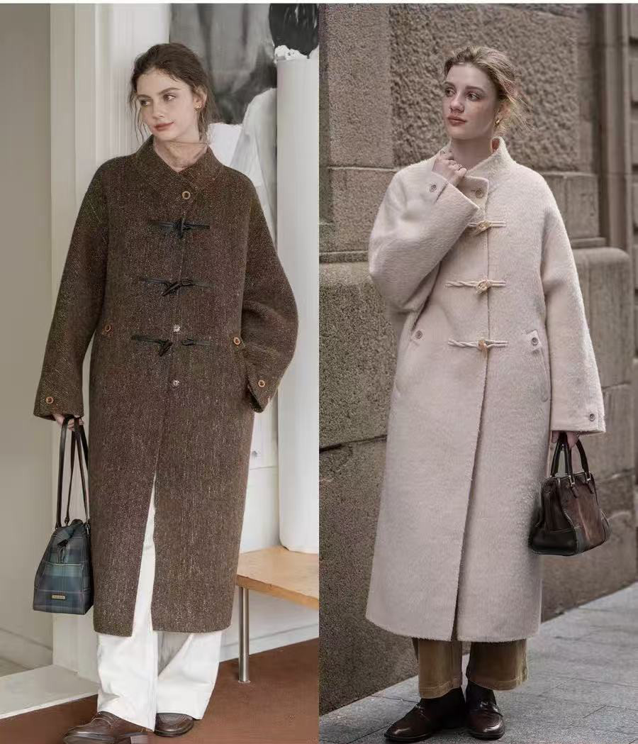 スタンドカラーロングコート　ウールコート　三色